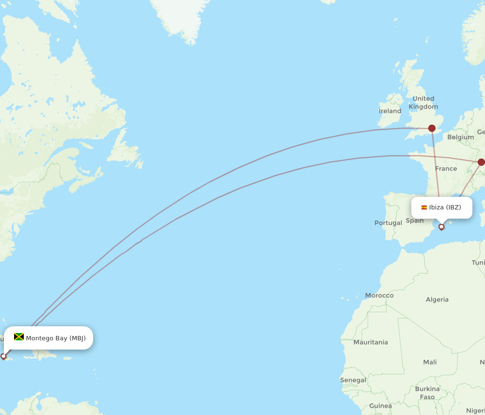 MBJ-IBZ flight routes
