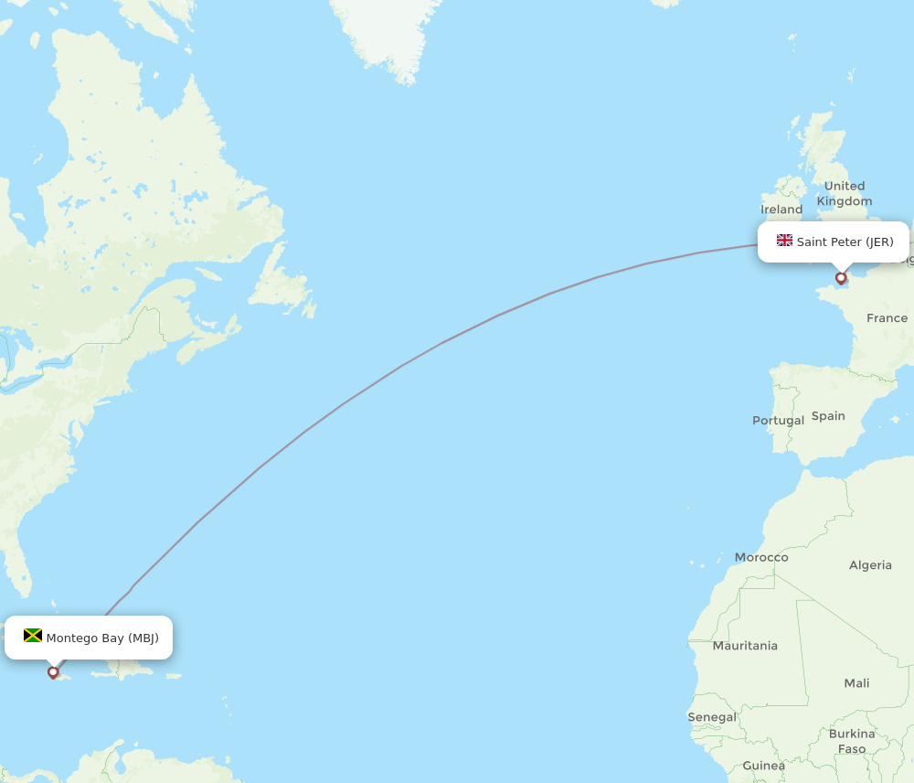 MBJ to JER flights and routes map