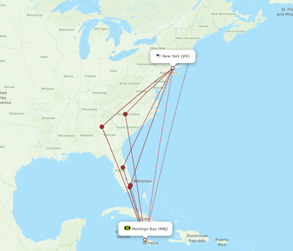 MBJ-JFK flight routes