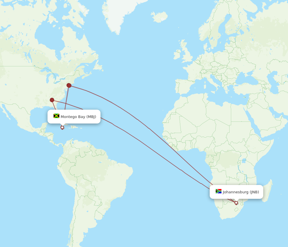 MBJ-JNB flight routes
