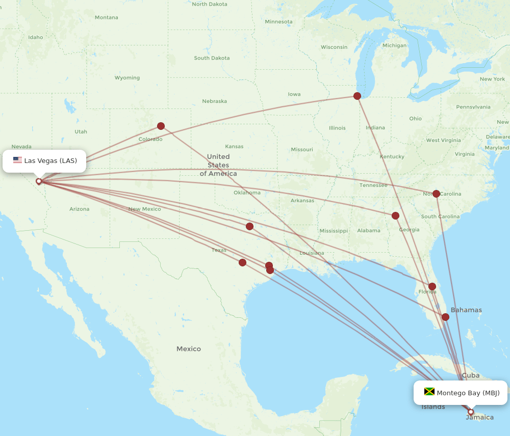 MBJ-LAS flight routes