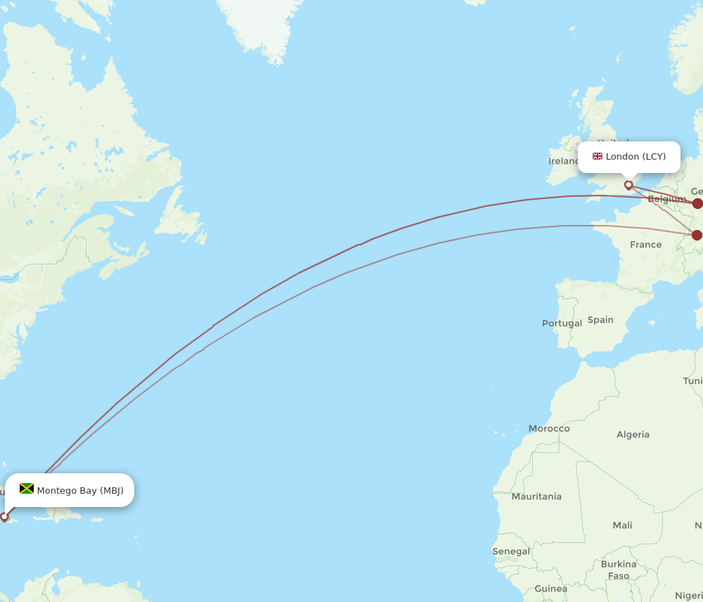 MBJ-LCY flight routes