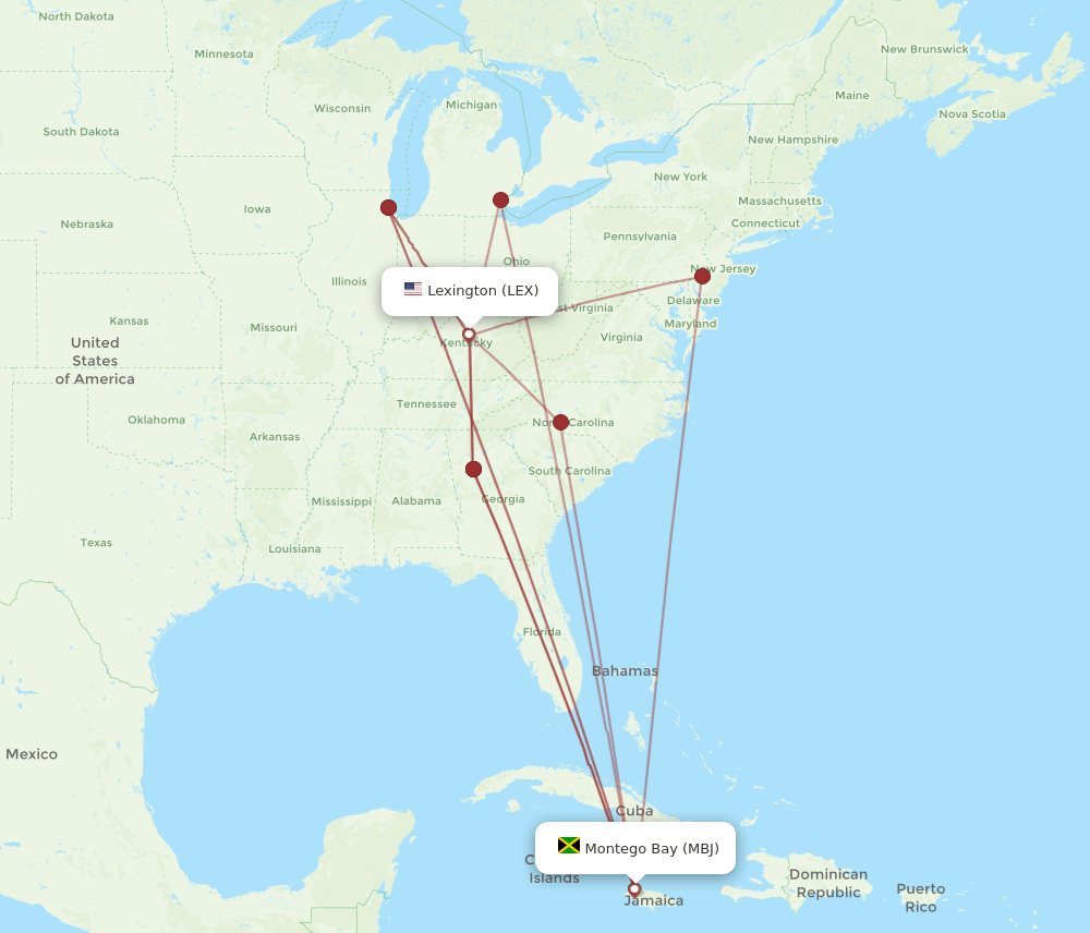 MBJ-LEX flight routes