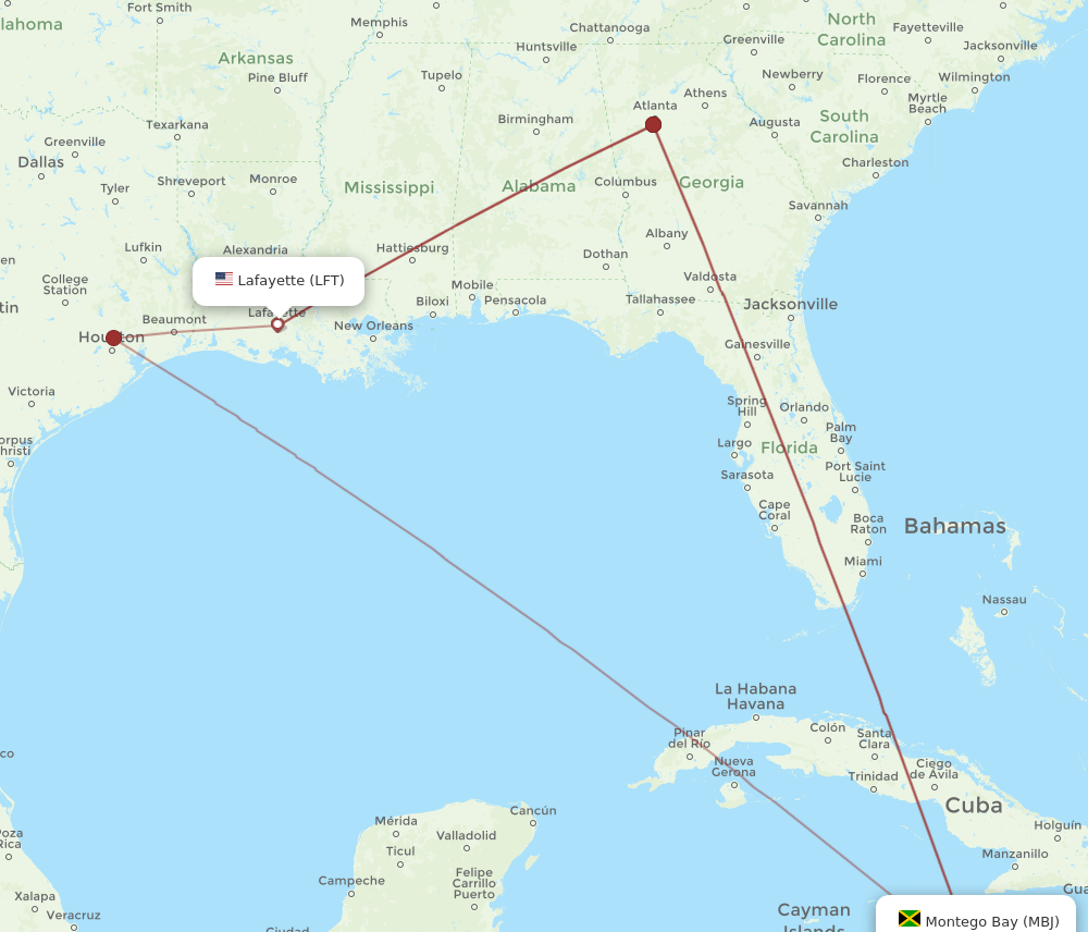 MBJ-LFT flight routes