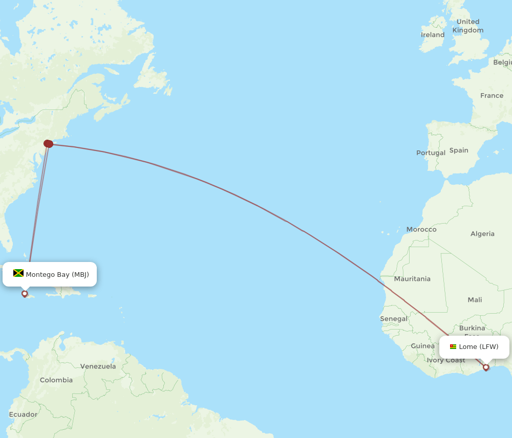 MBJ-LFW flight routes