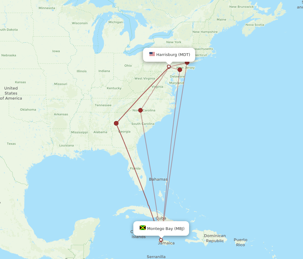 MBJ-MDT flight routes