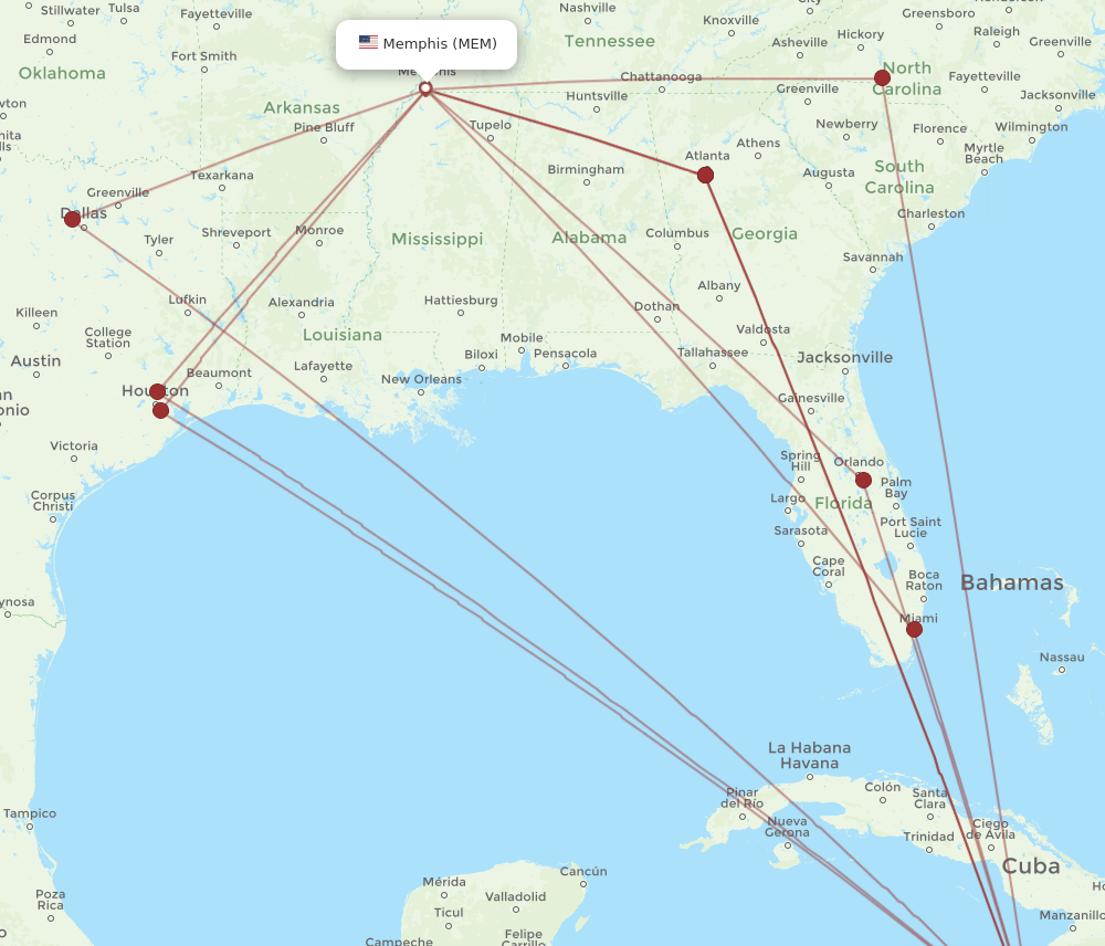 MBJ-MEM flight routes