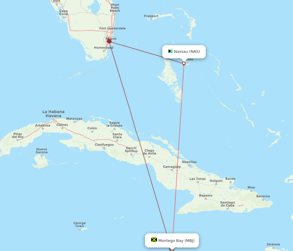 MBJ-NAS flight routes