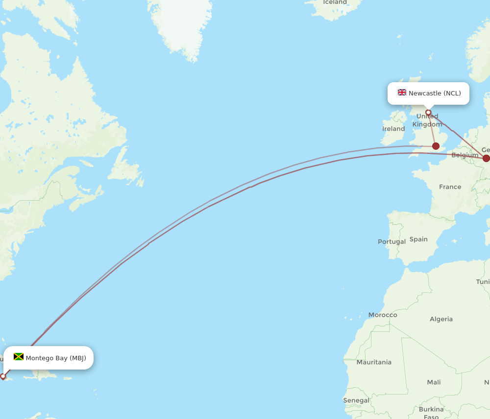 MBJ-NCL flight routes
