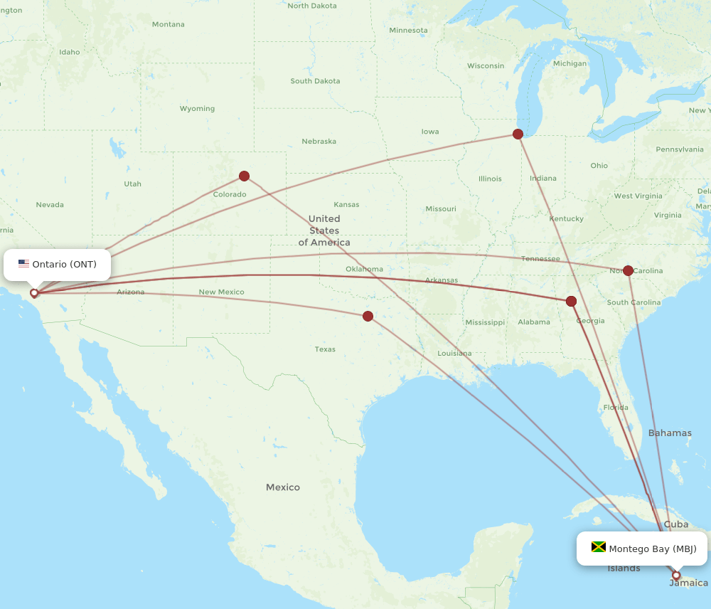 MBJ-ONT flight routes