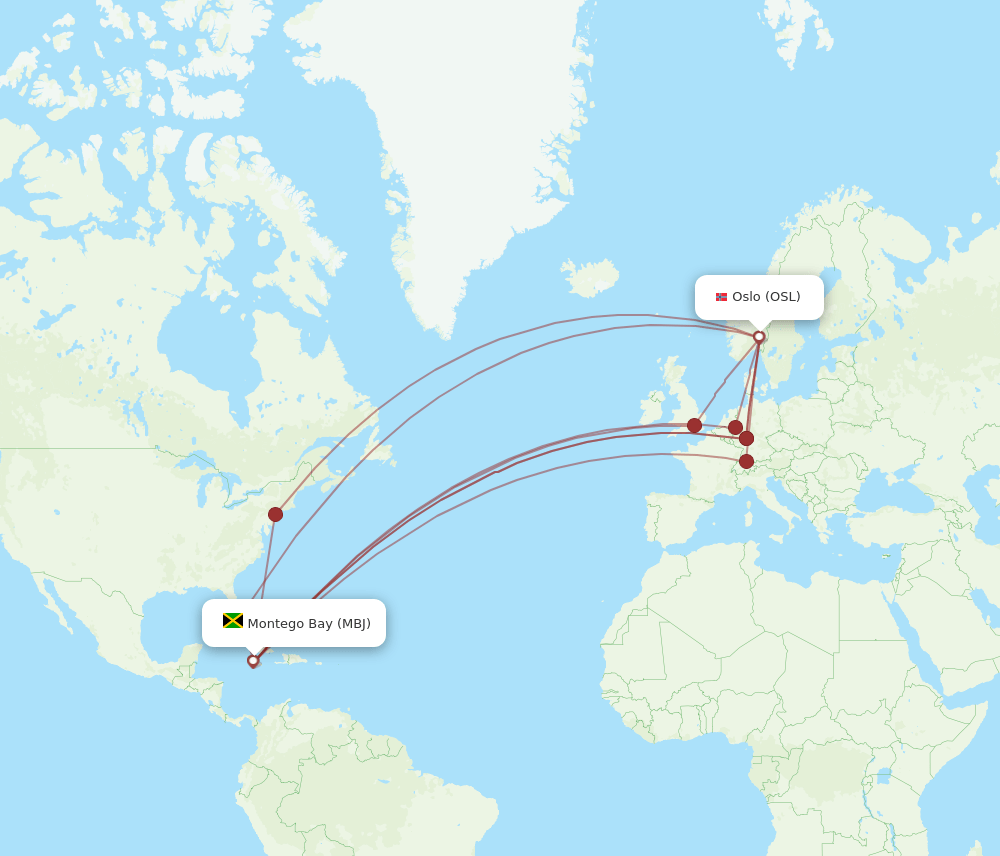 MBJ-OSL flight routes