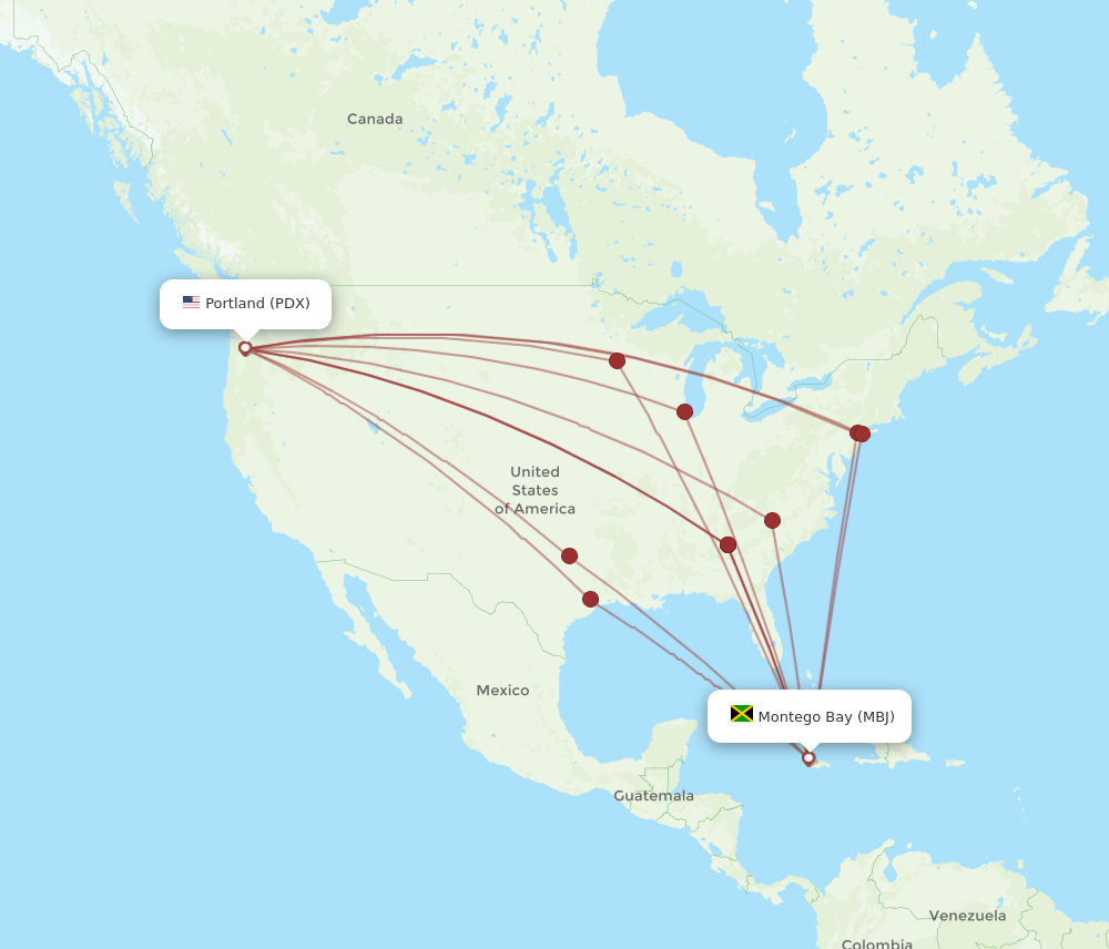 MBJ-PDX flight routes
