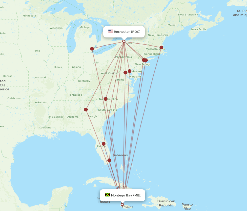 MBJ-ROC flight routes