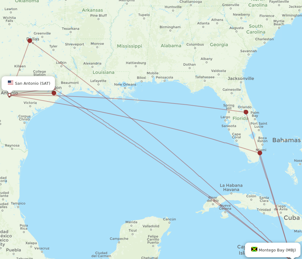 MBJ-SAT flight routes