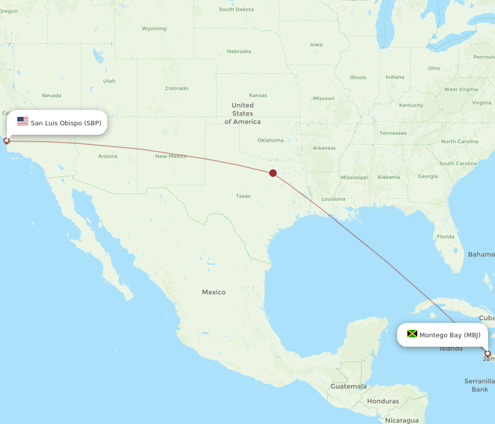 SBP to MBJ flights and routes map
