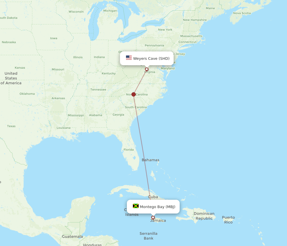 MBJ-SHD flight routes