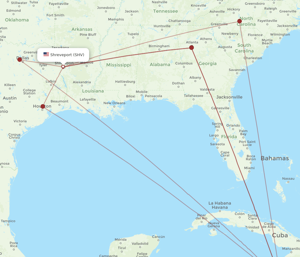 MBJ-SHV flight routes