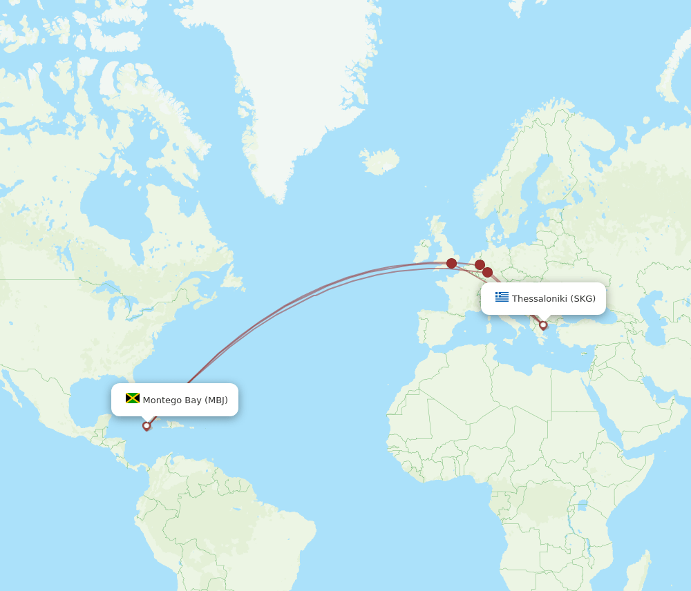 MBJ-SKG flight routes