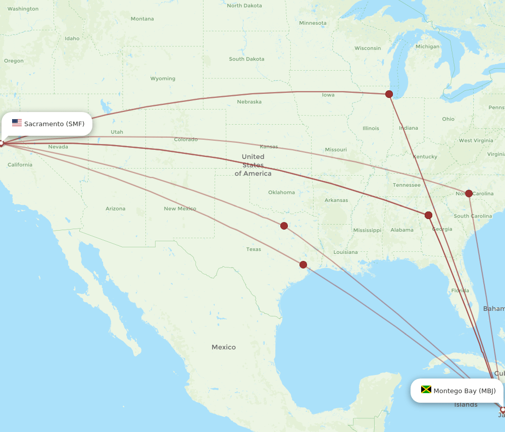 MBJ-SMF flight routes