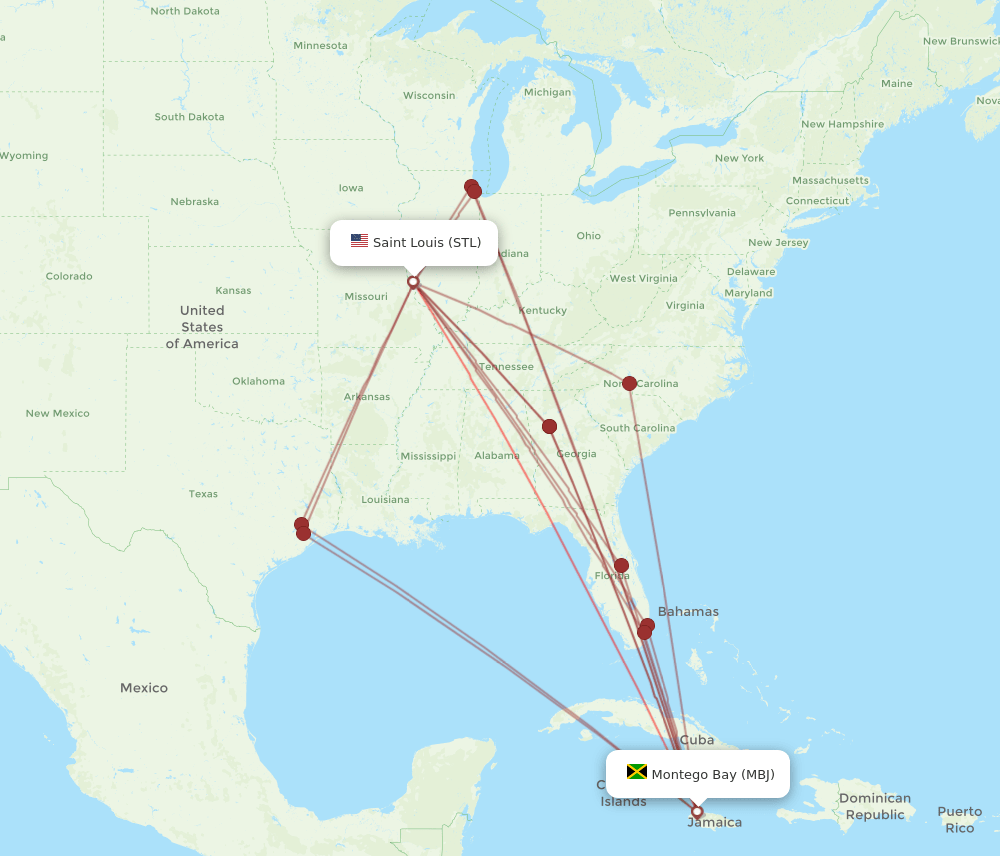 MBJ-STL flight routes