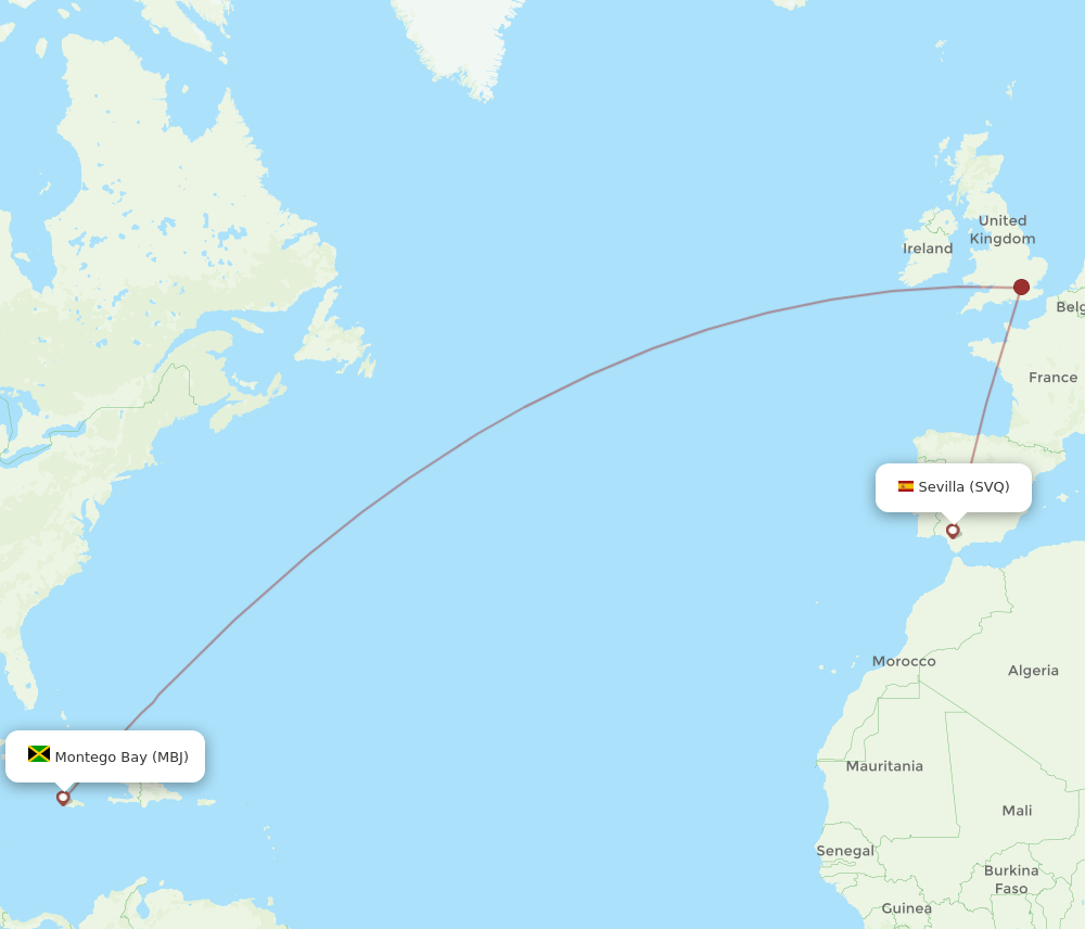 MBJ to SVQ flights and routes map