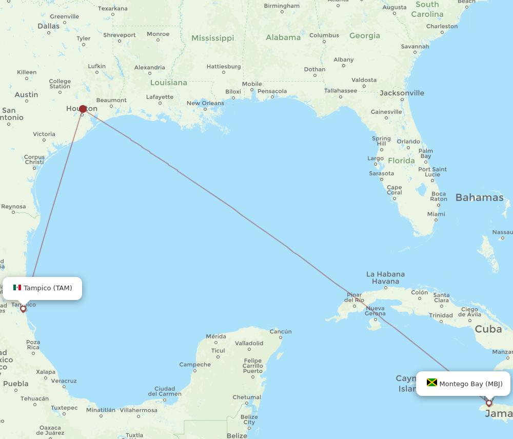 Tampico - Montego Bay route map and flight paths