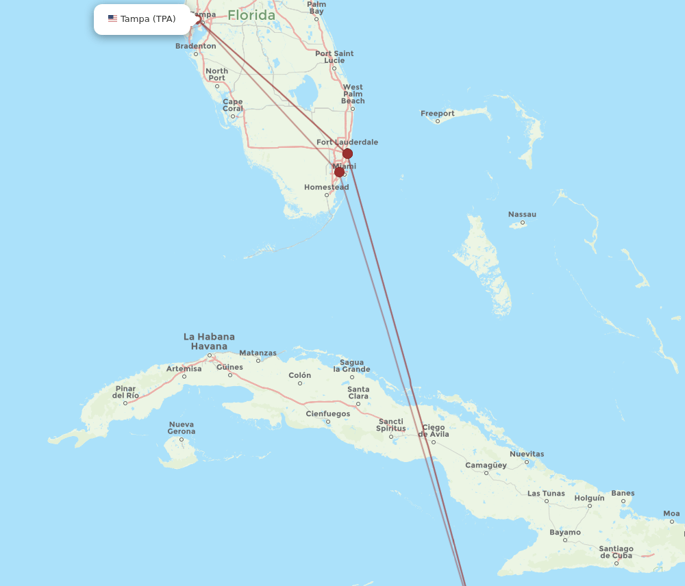 MBJ to TPA flights and routes map