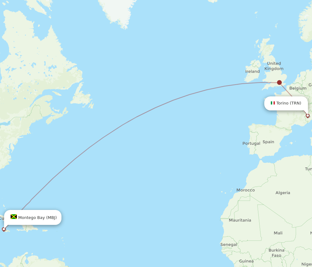 MBJ to TRN flights and routes map