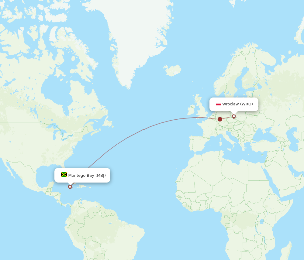 MBJ to WRO flights and routes map