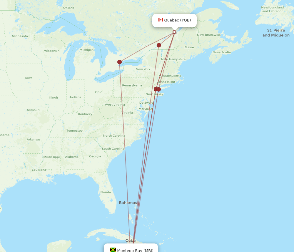 MBJ-YQB flight routes