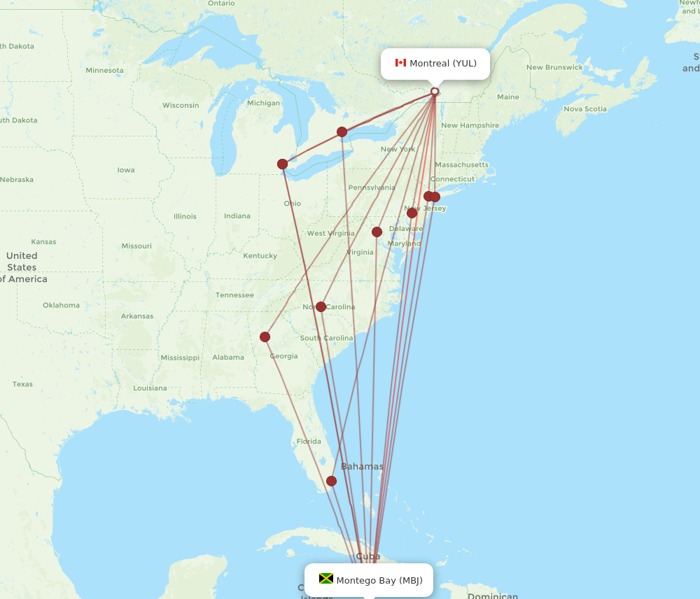 MBJ-YUL flight routes