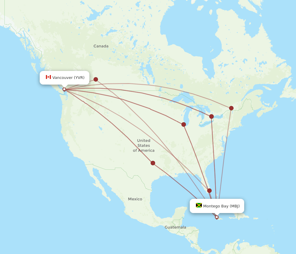 MBJ-YVR flight routes