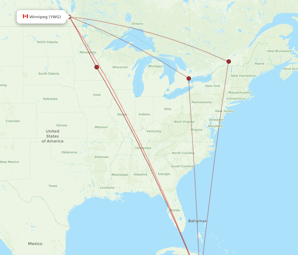 MBJ-YWG flight routes
