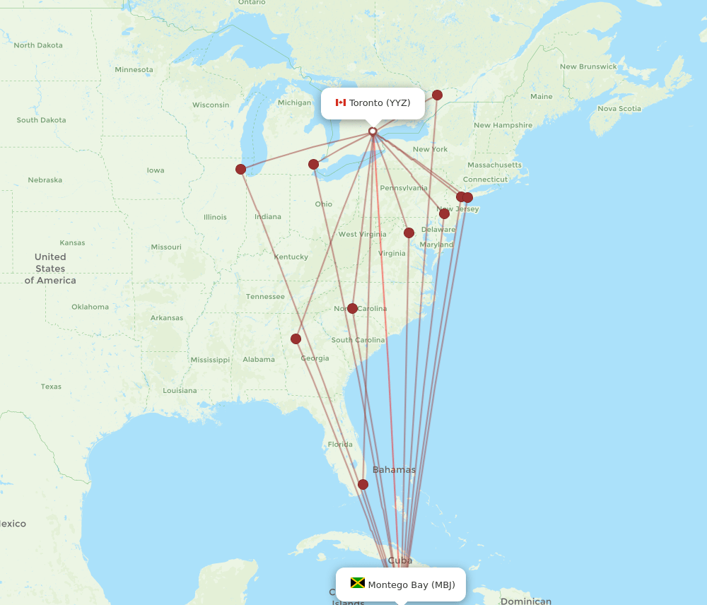 MBJ-YYZ flight routes