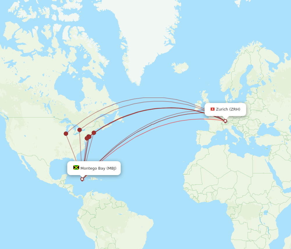 MBJ-ZRH flight routes