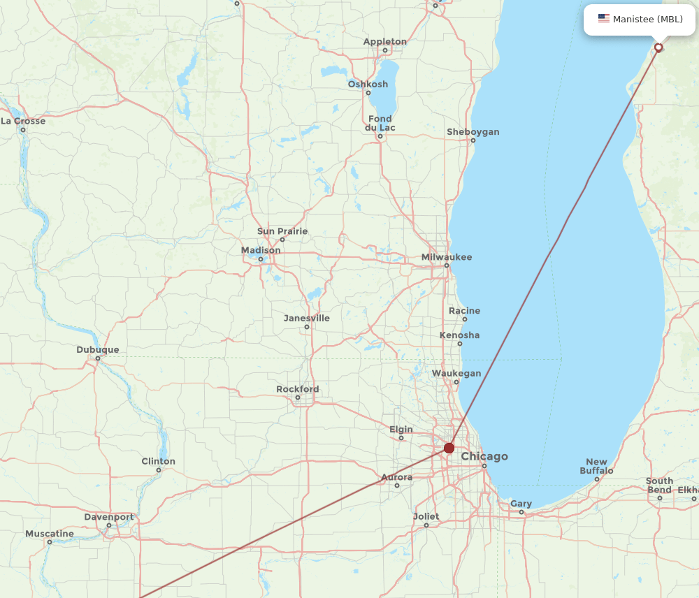 MBL to BRL flights and routes map