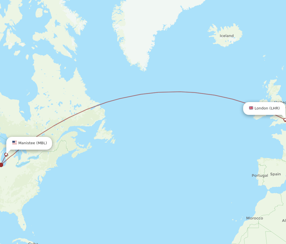MBL-LHR flight routes