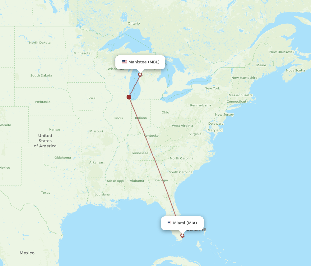 MBL to MIA flights and routes map