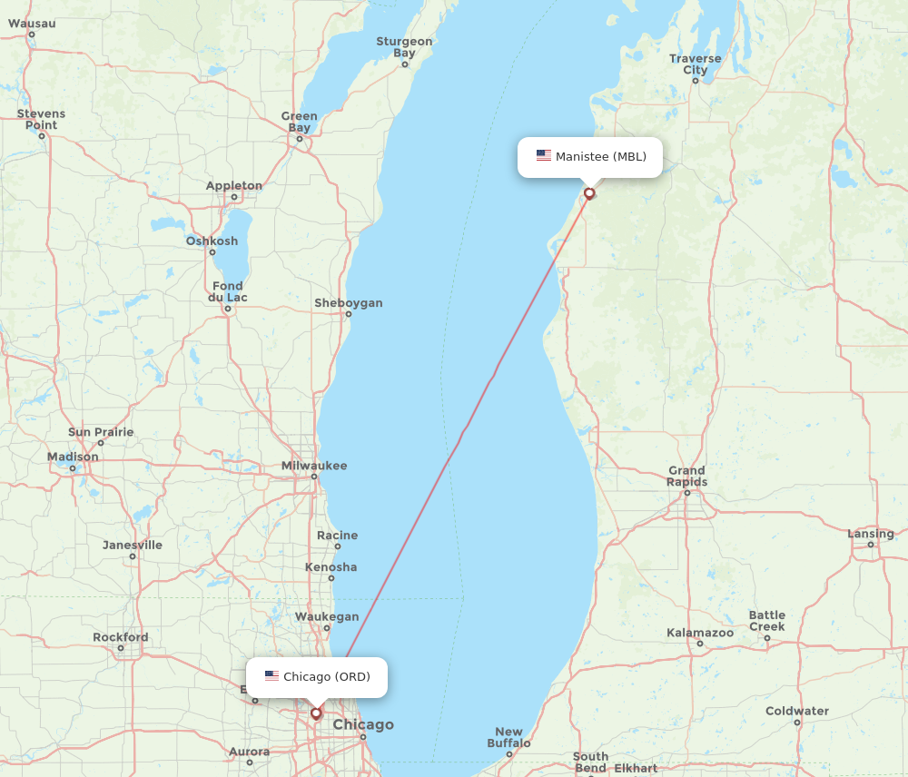 MBL to ORD flights and routes map