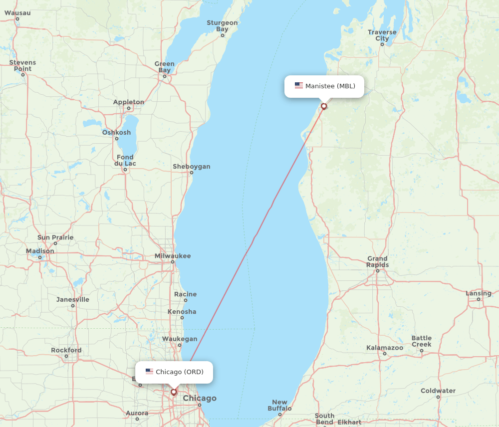 Manistee - Chicago route map and flight paths
