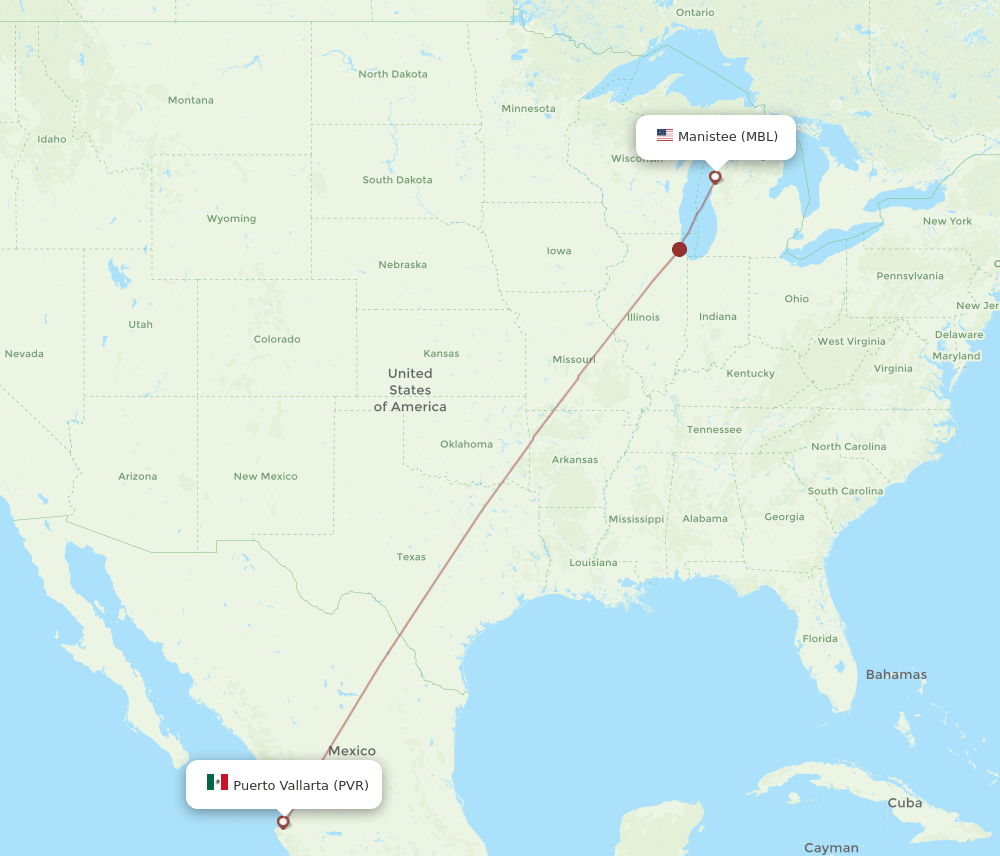 MBL to PVR flights and routes map