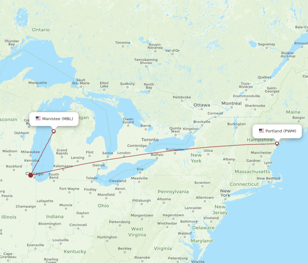 MBL to PWM flights and routes map