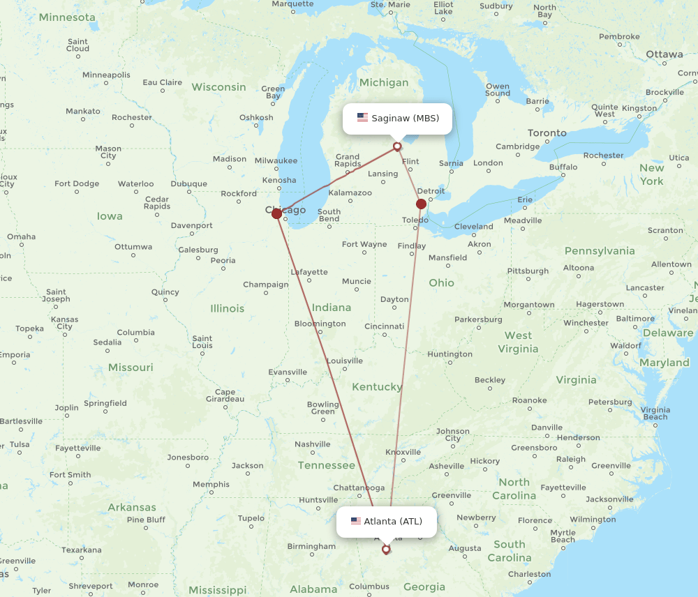 MBS-ATL flight routes