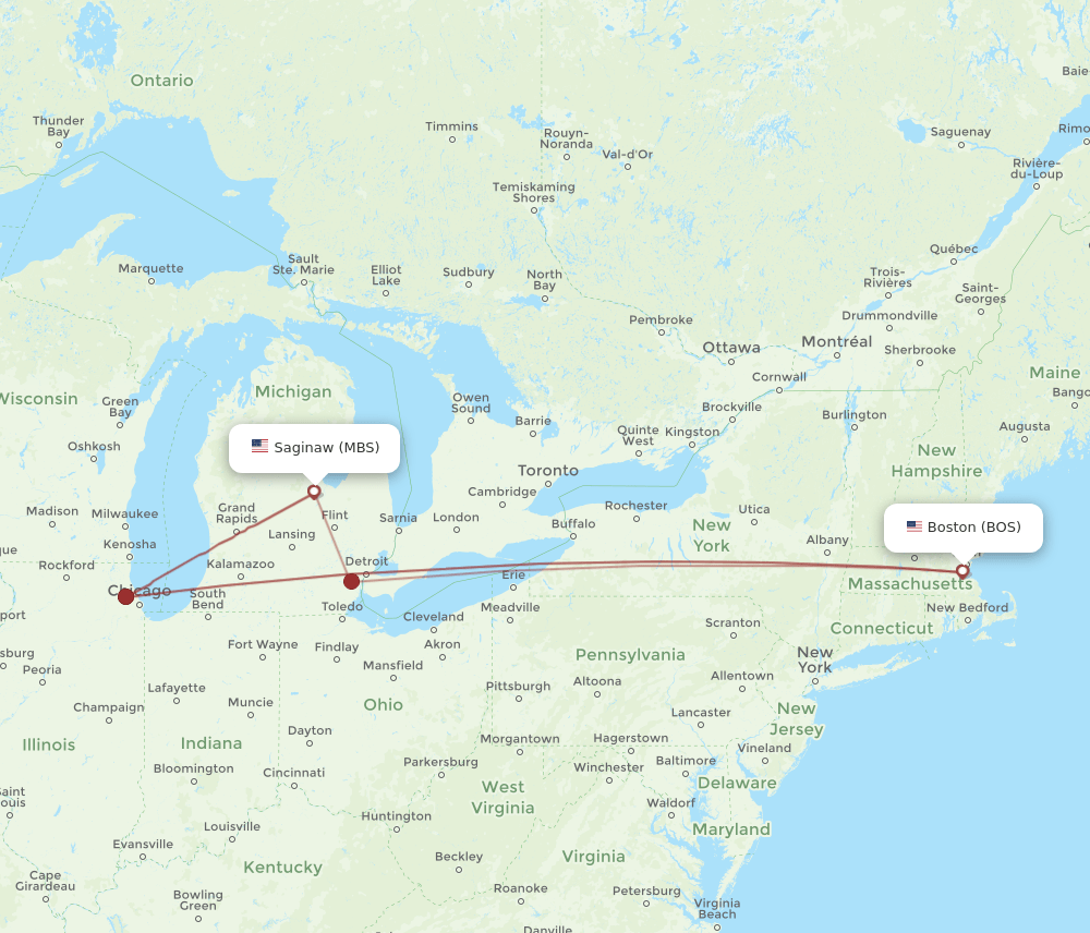 MBS-BOS flight routes