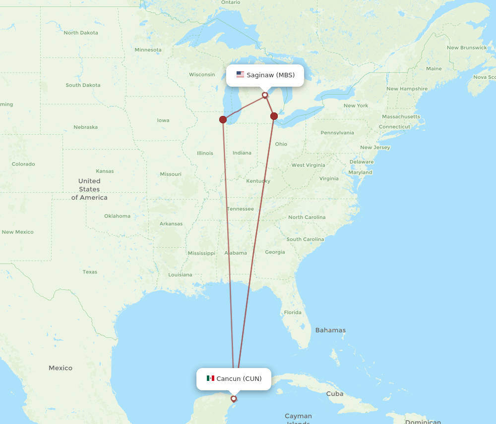 MBS-CUN flight routes