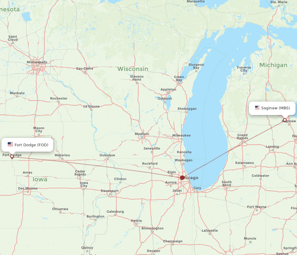 MBS to FOD flights and routes map