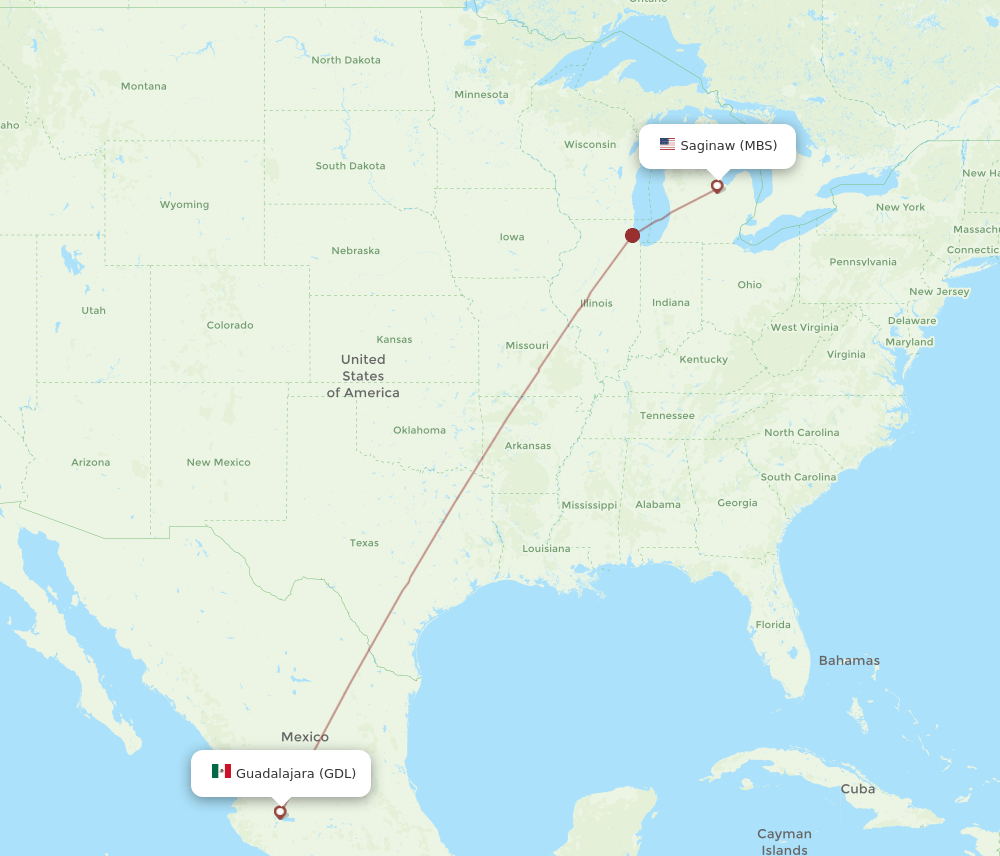 MBS-GDL flight routes