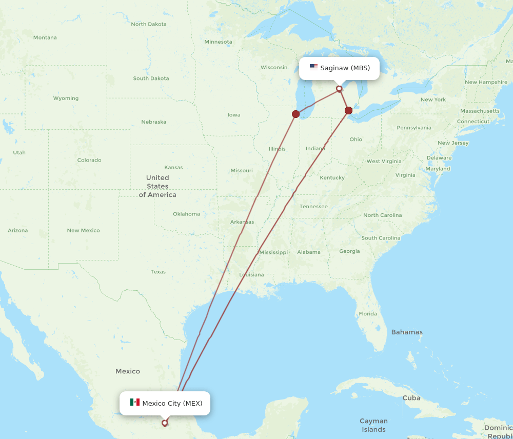 MBS-MEX flight routes