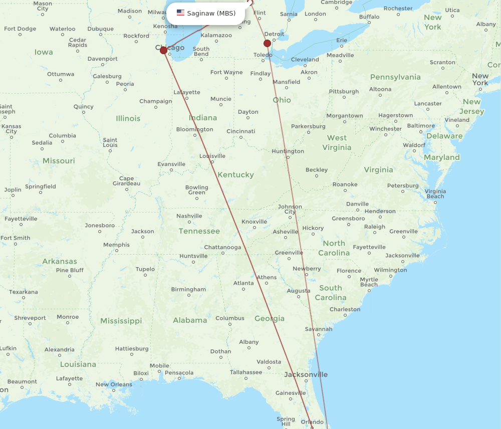 MBS-MIA flight routes
