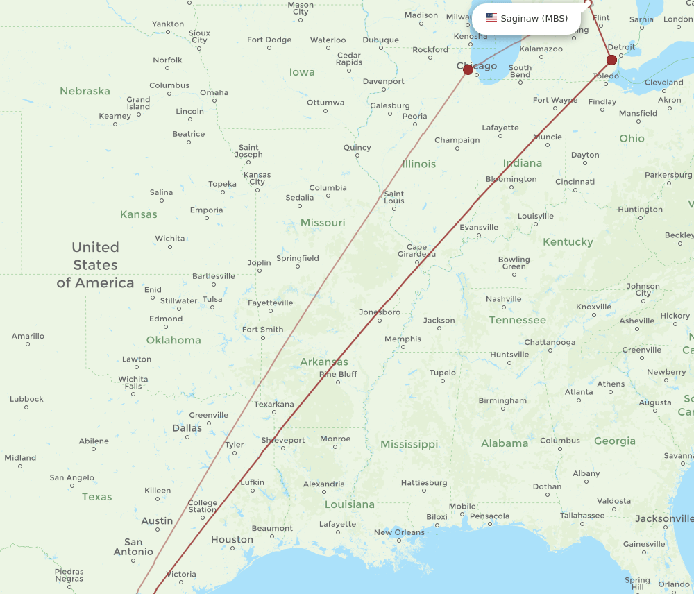 MBS-MTY flight routes